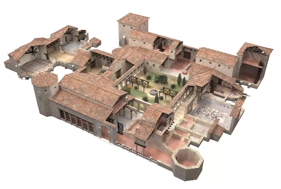Representación de la antigua villa romana. Fuente: http://www.villaromanalaolmeda.com/