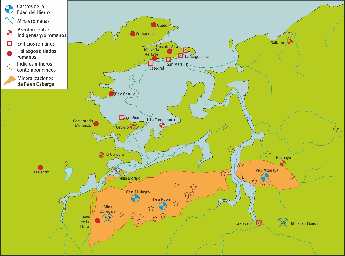 Infografía de los diferentes enclaves hallados en el entorno de la bahía de Santander. Autor: Lino Mantecón Callejo