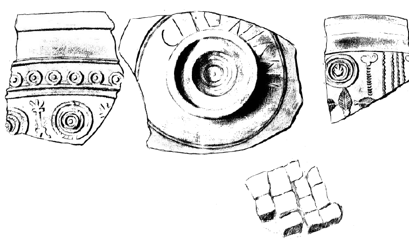 Dibujo de los materiales encontrados en 1898 y notificados a la Real Academia de Historia