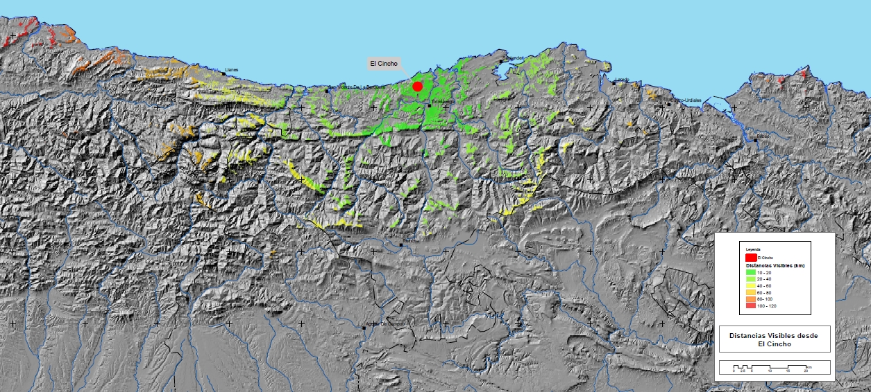 Mapa cromático de la cuenca visual de El Cincho de Yuso. Fuente: Carlos Oldani