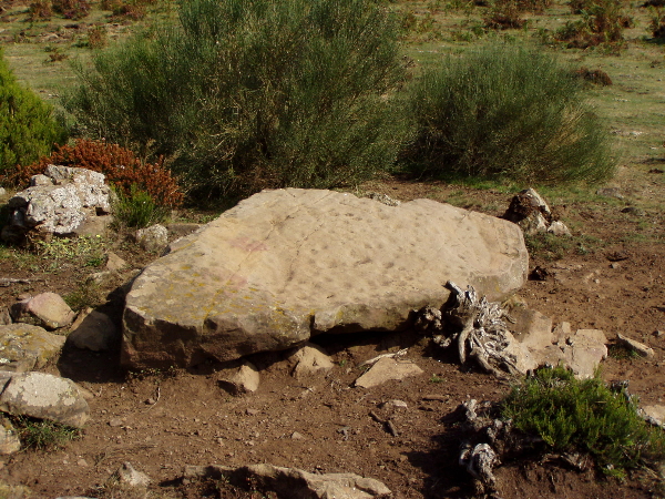 Arenisca con cazoletas grabadas encontrada en el túmulo conocido como "Combranda III"