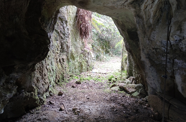 Boca norte de la cueva de Cerro Tú. Se aprecia el pastor eléctrico