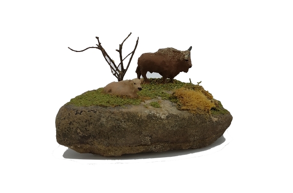 Miniatura de bisonte y su cria
